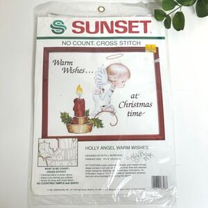 Sunset NEW No Count Cross Stitch Kit Holly Angel Warm Wishes Christmas Time 10x8